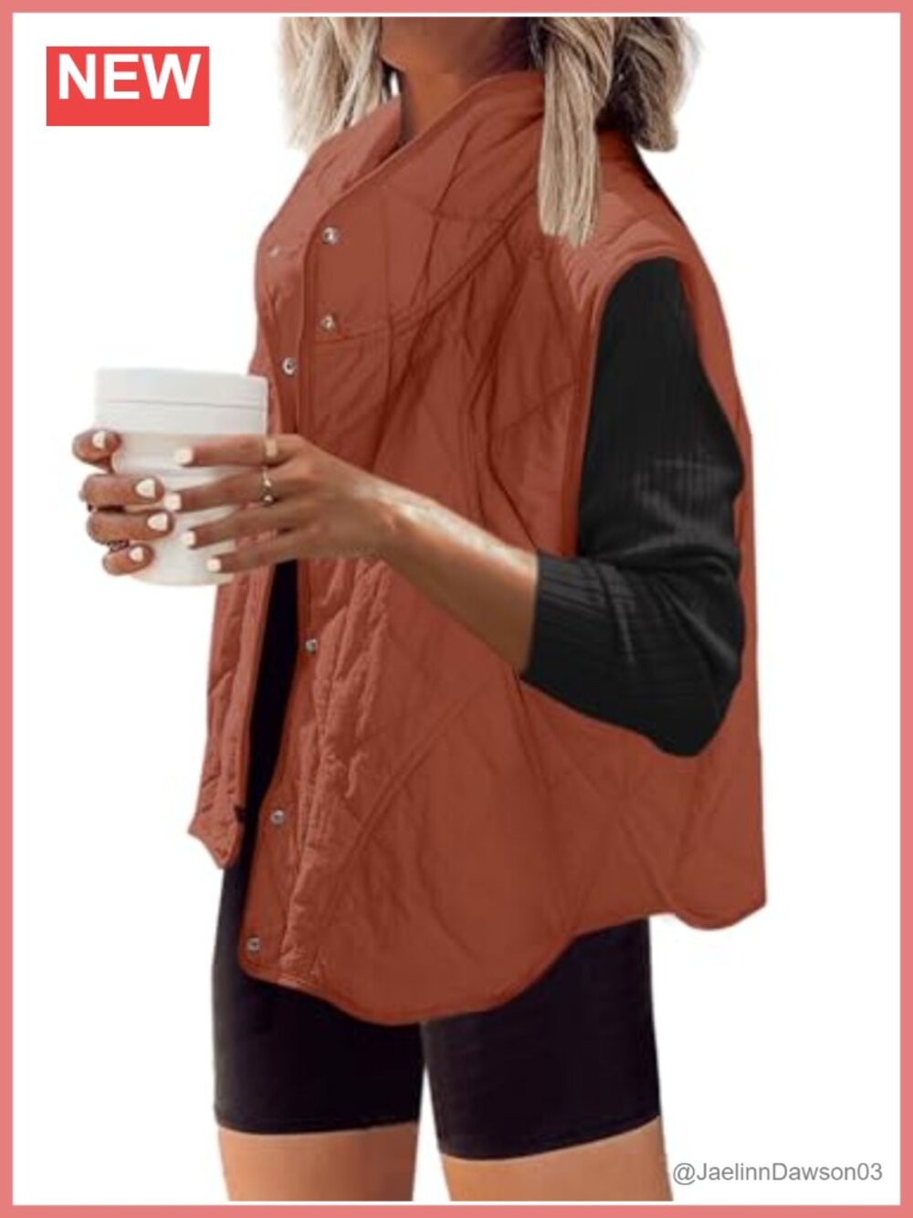Womens Quilted Puffer Vest Oversized Lightweight Nylon Snap Button